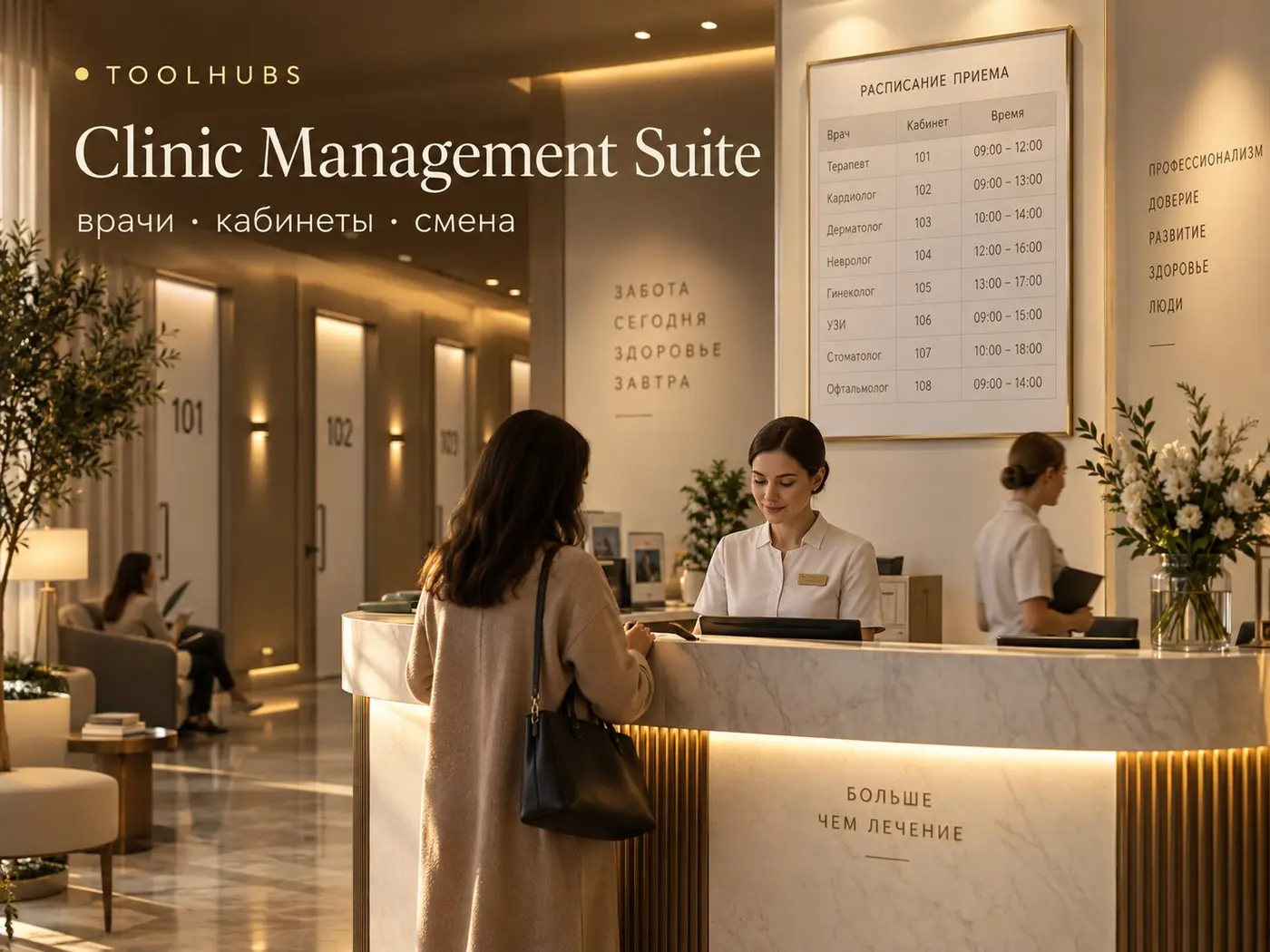 Clinic Management Suite — врачи, кабинеты, прибыль
