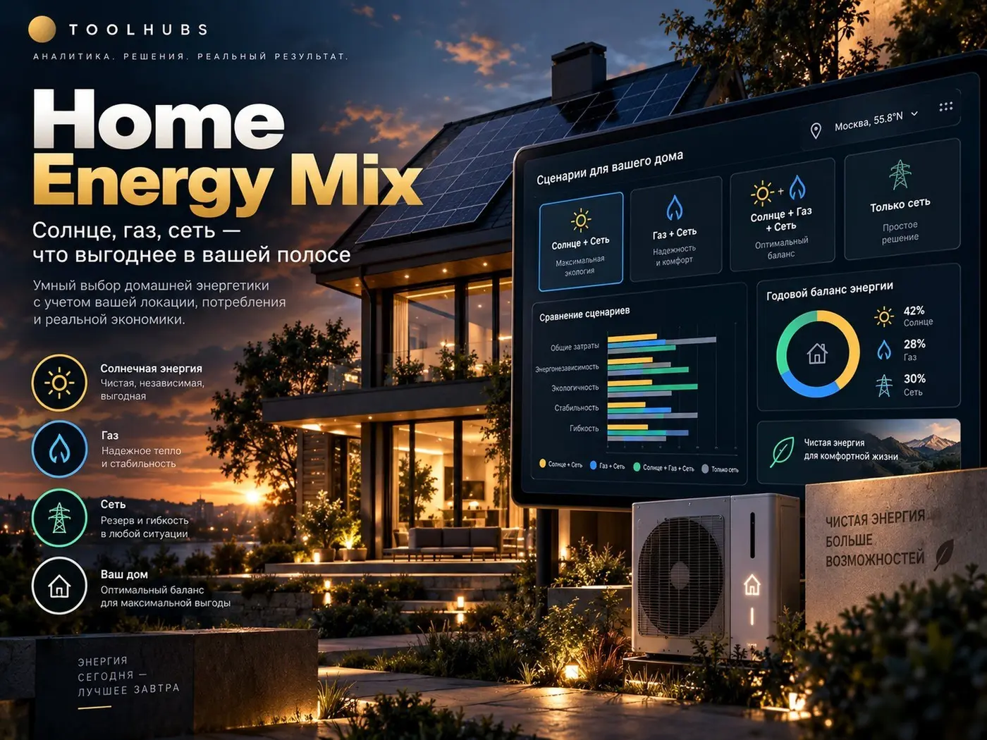 Home Energy Mix — солнце, газ, сеть