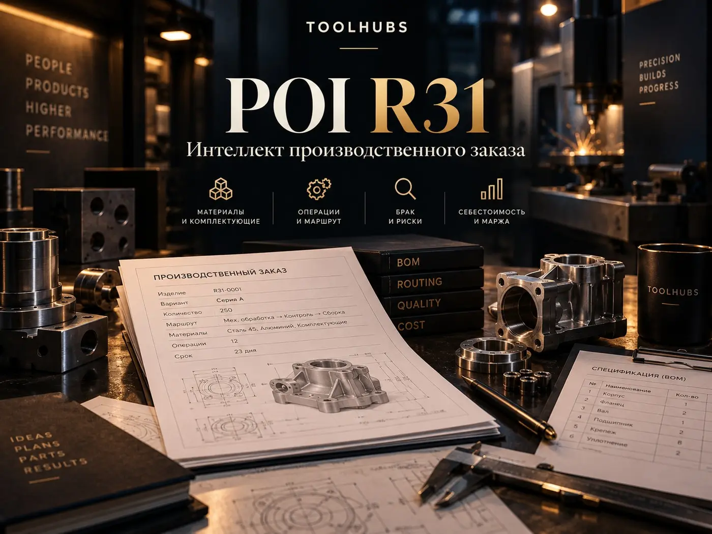 POI R31 — заказ в цех: материал, операции, брак